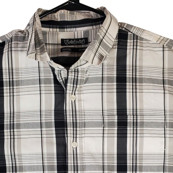 Ecko Unltd Mens 2X Large Plaid Short Sleeve Button Up Shirt Black White Gray - Picture 2 of 7